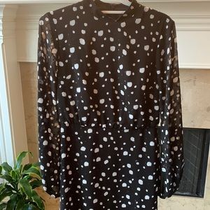Ted Baker black & white silk dress - with sheer sleeves.